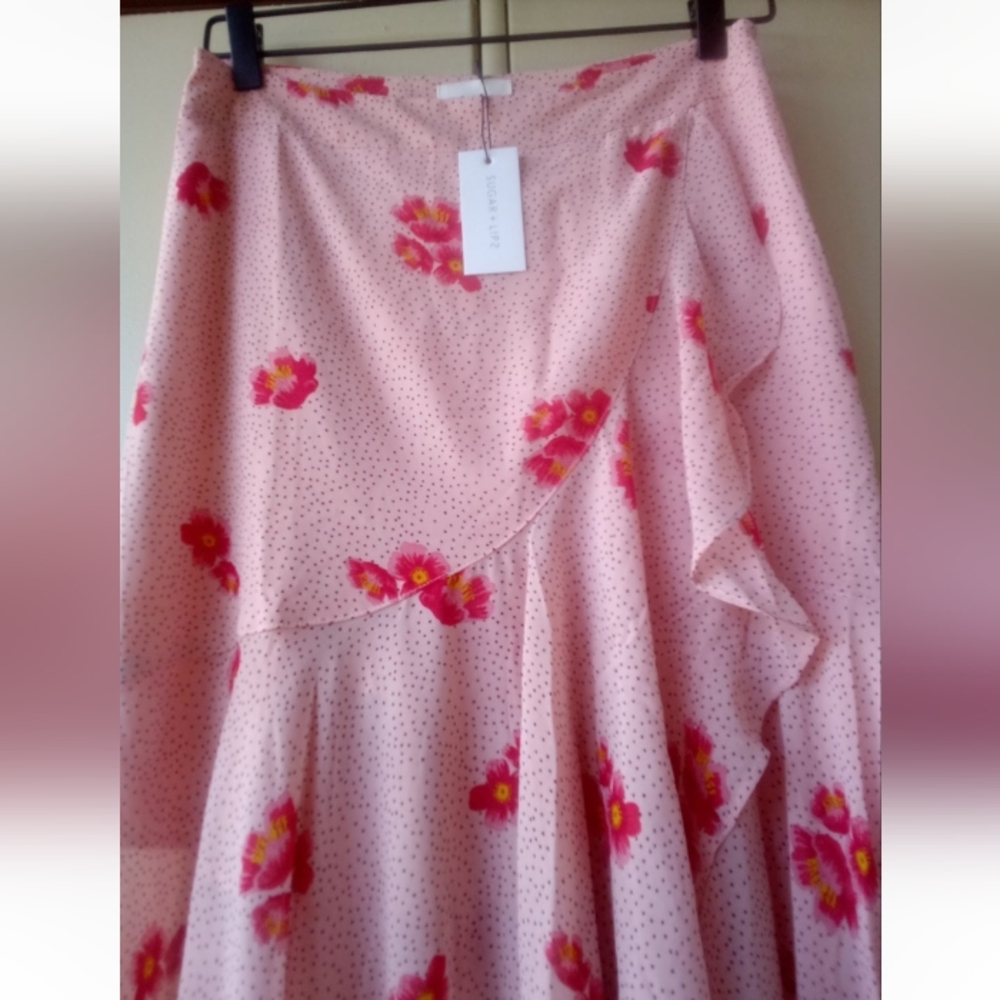 SugarLips Asymmetrical Pink Floral Ruffle Layered Skirt MEDIUM NEW - Picture 7 of 16